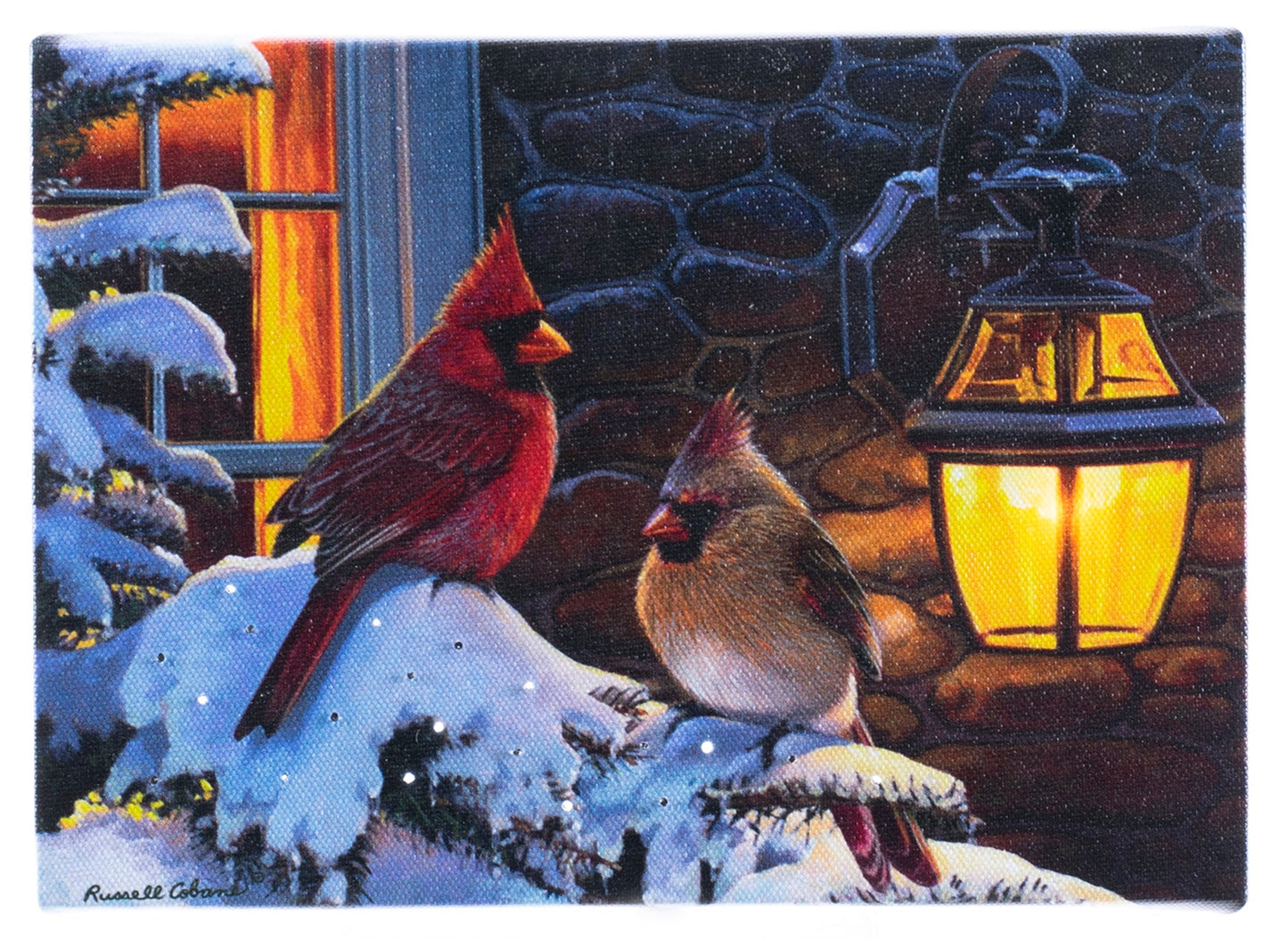 LED Lighted Tabletop Picture, Cardinals w/Porch Light 6x8 IN
