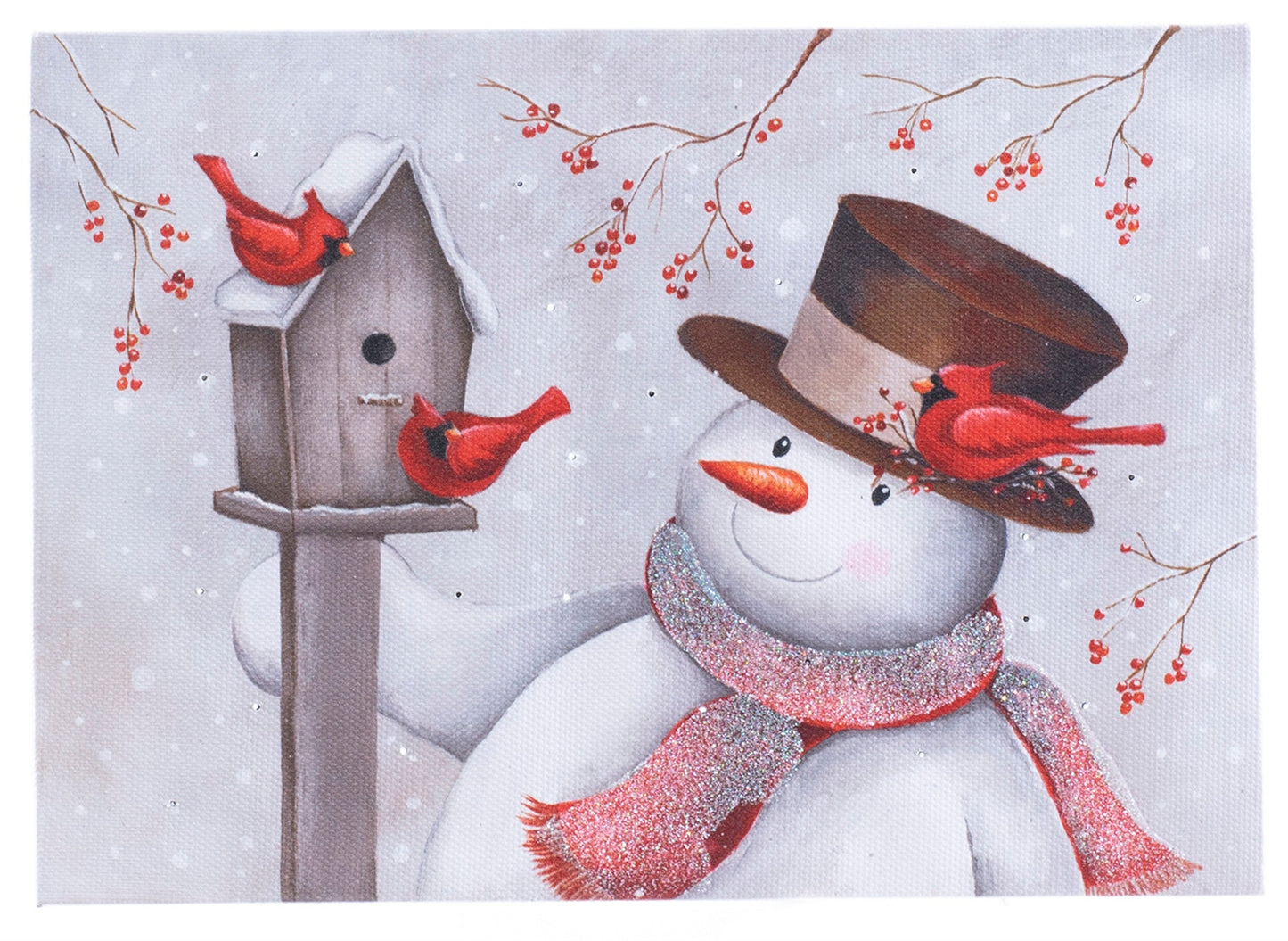 LED Canvas Art Tabletop Decor, Snowman w/Birdhouse 6x8 IN