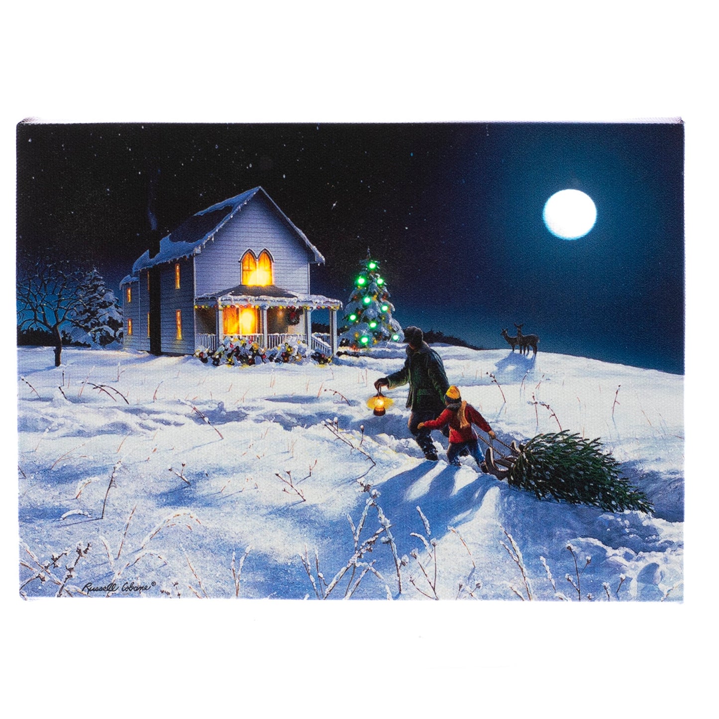 Lighted Canvas Tabletop Print, Bringing Home The Tree 6x8 IN