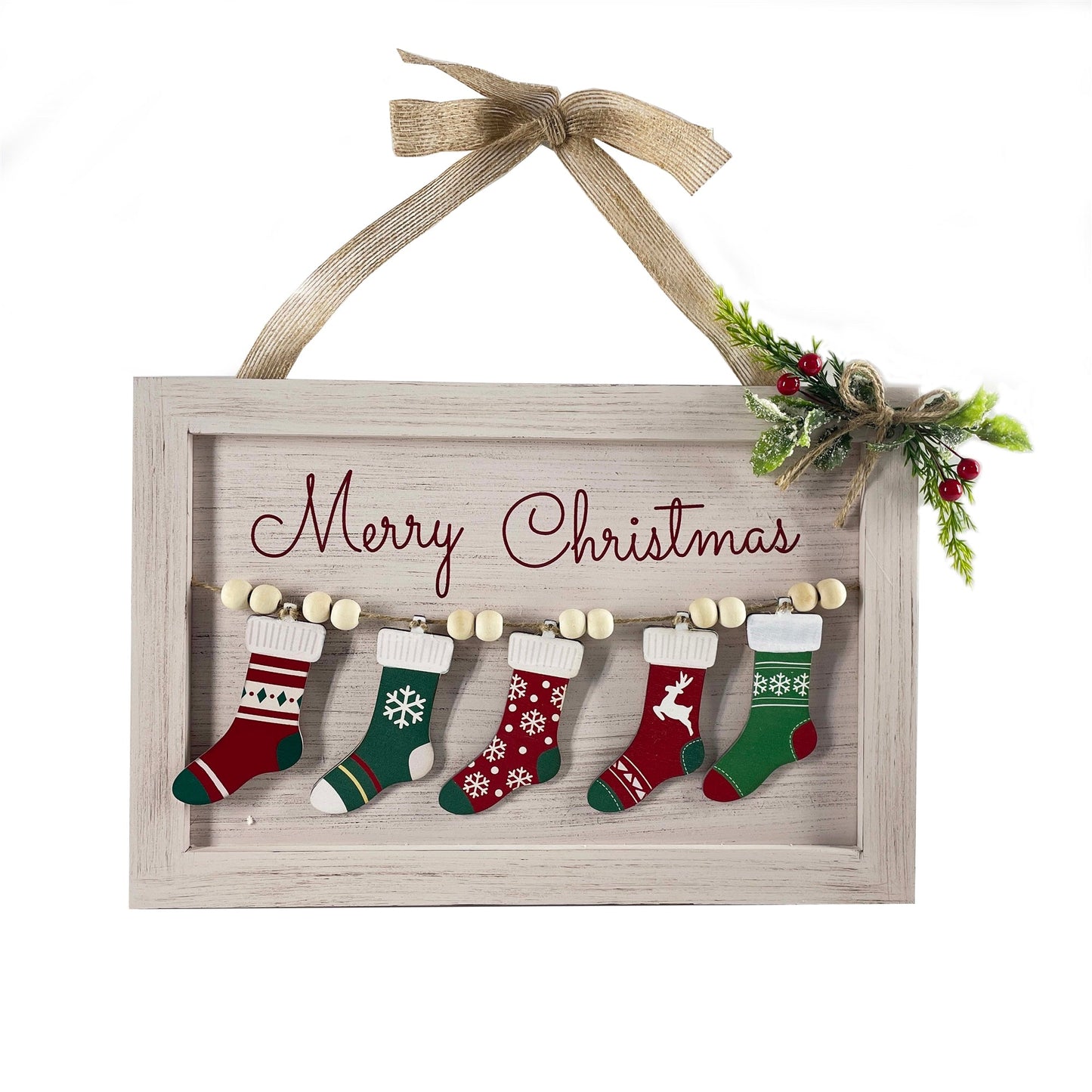 Christmas Home Decor, MDF STOCKING PLAQUE 1x9.4x14.2 IN