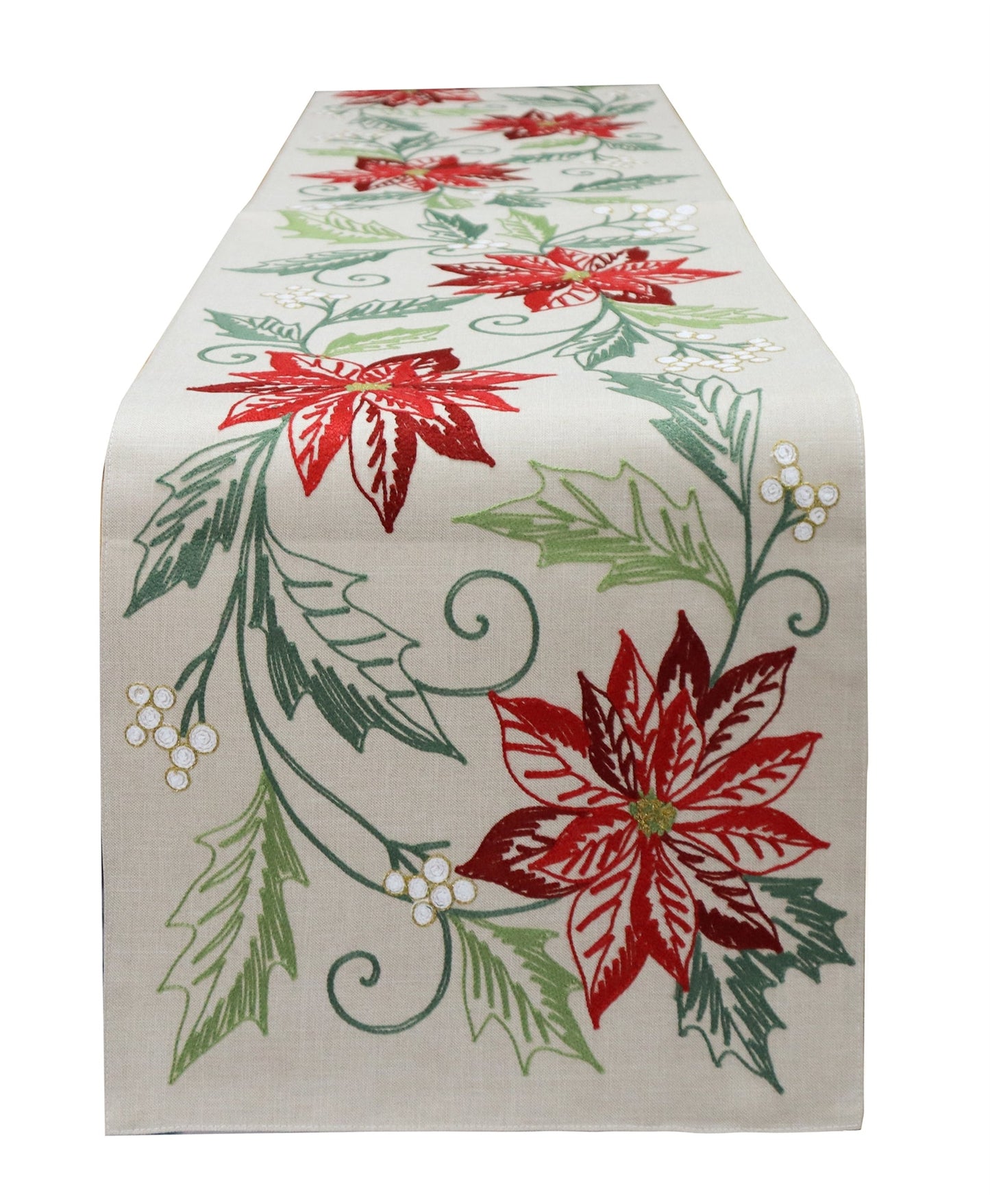 Christmas Home Decor, TABLE RUNNER PRETTY POINSETTIA 0.5x14x70 IN