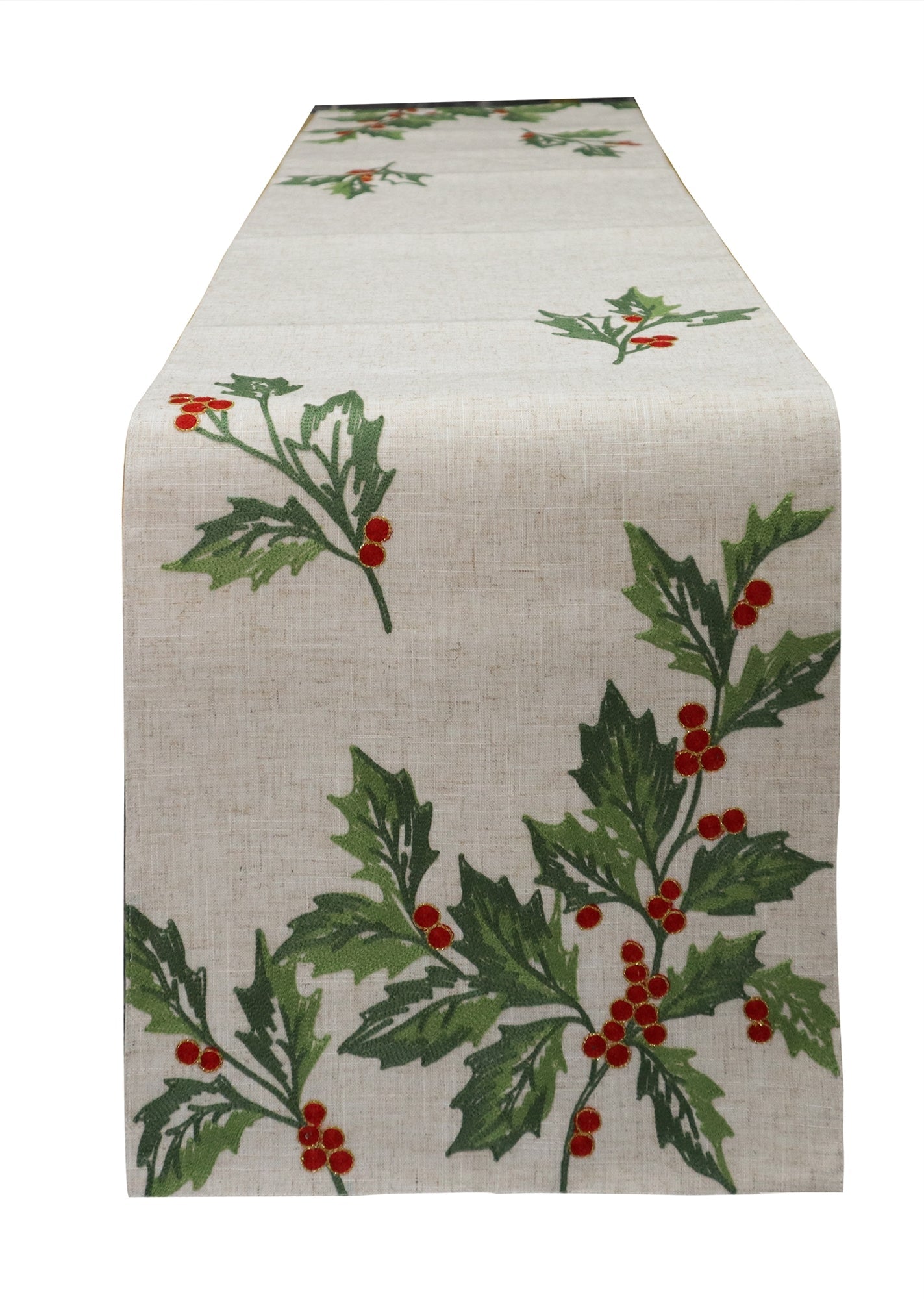Christmas Home Decor, TABLE RUNNER HAPPY HOLLY 0.5x14x70 IN