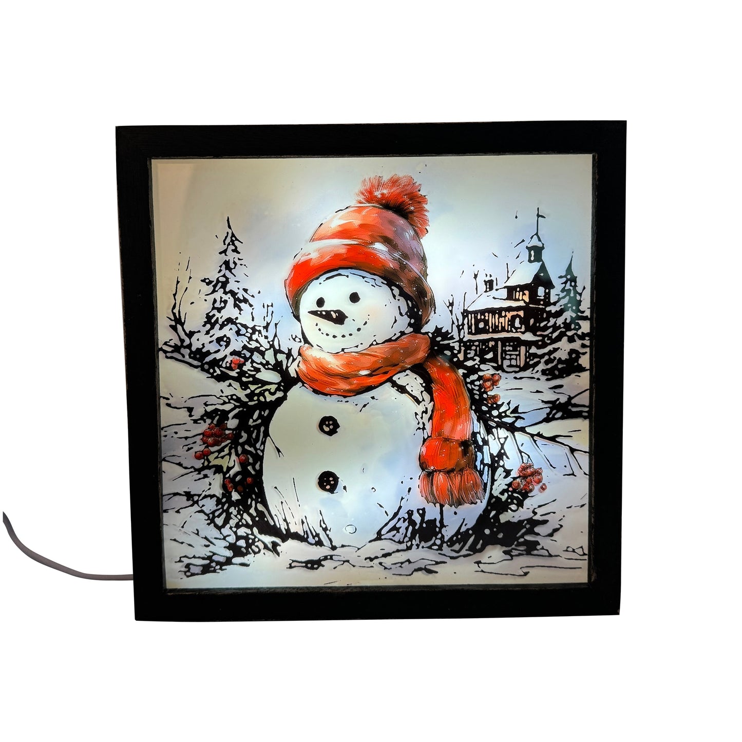 Christmas Home Decor, LIGHT SNOWMAN BOX 8x8 IN