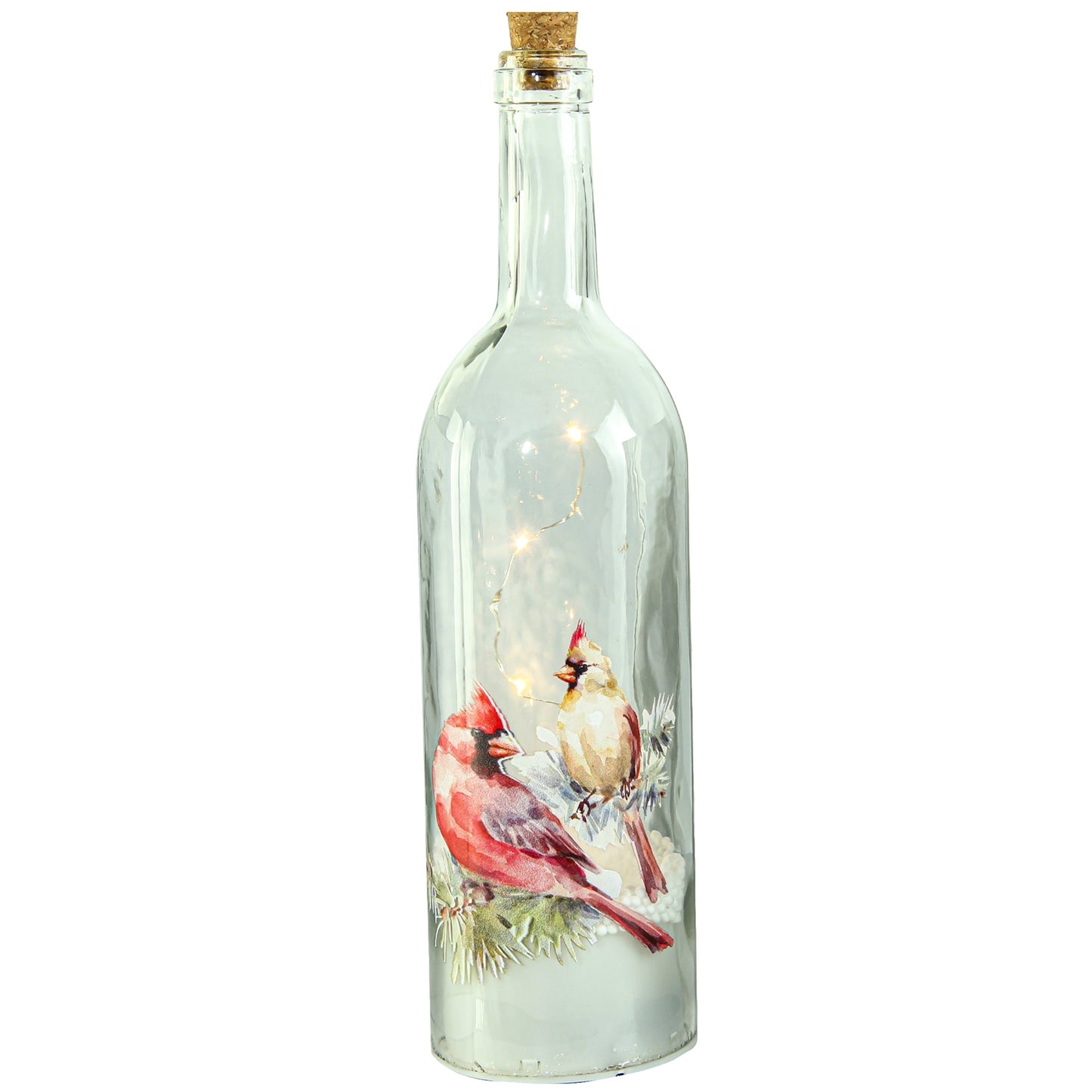 Christmas Home Decor, lighted BLOWING SNOW BOTTLE W/CARDINAL 3.6x3.6x13.5 IN