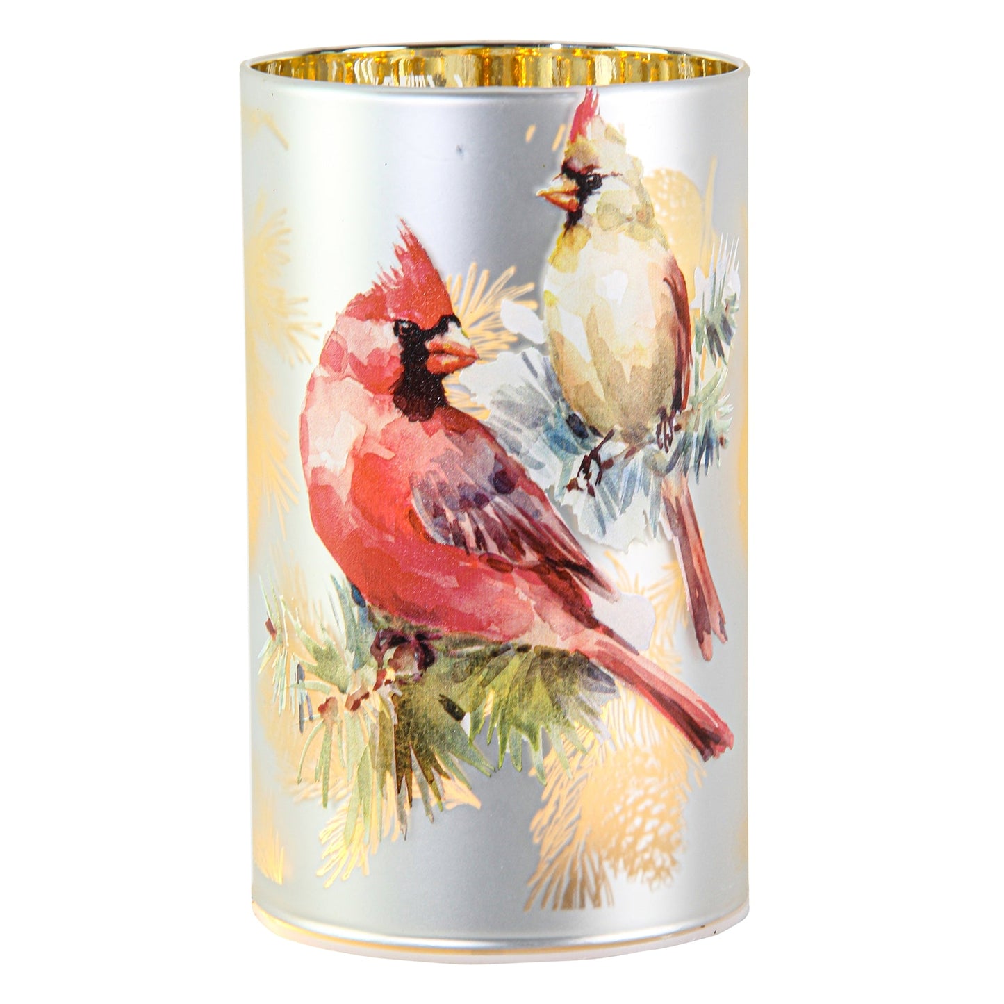 Christmas Home Decor, CARDINAL CYLINDER LIGHT 3.5x3.5x5.9 IN