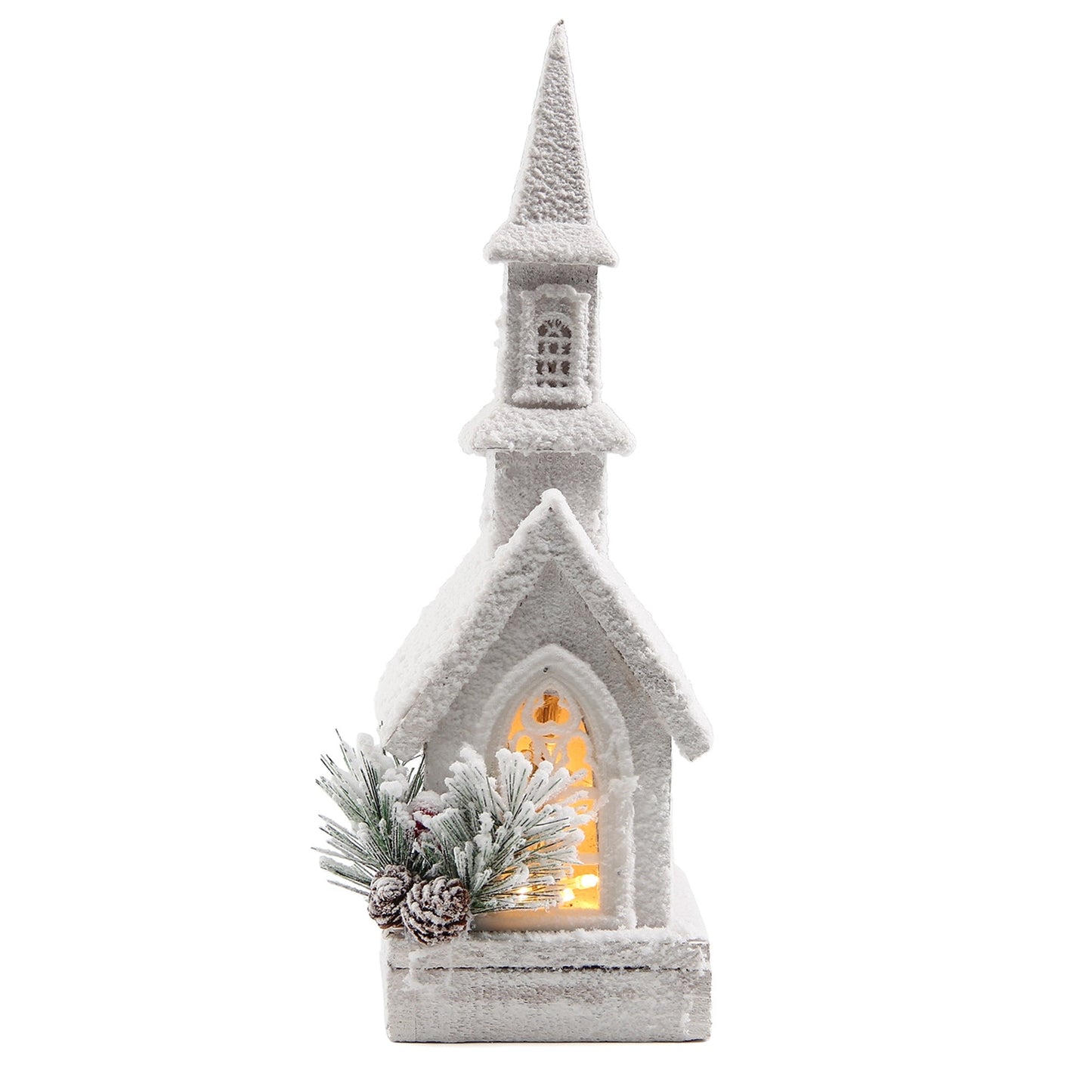Christmas Home Decor, WOOD CHURCH W/ LIGHT 4.8x5.6x14.8 IN
