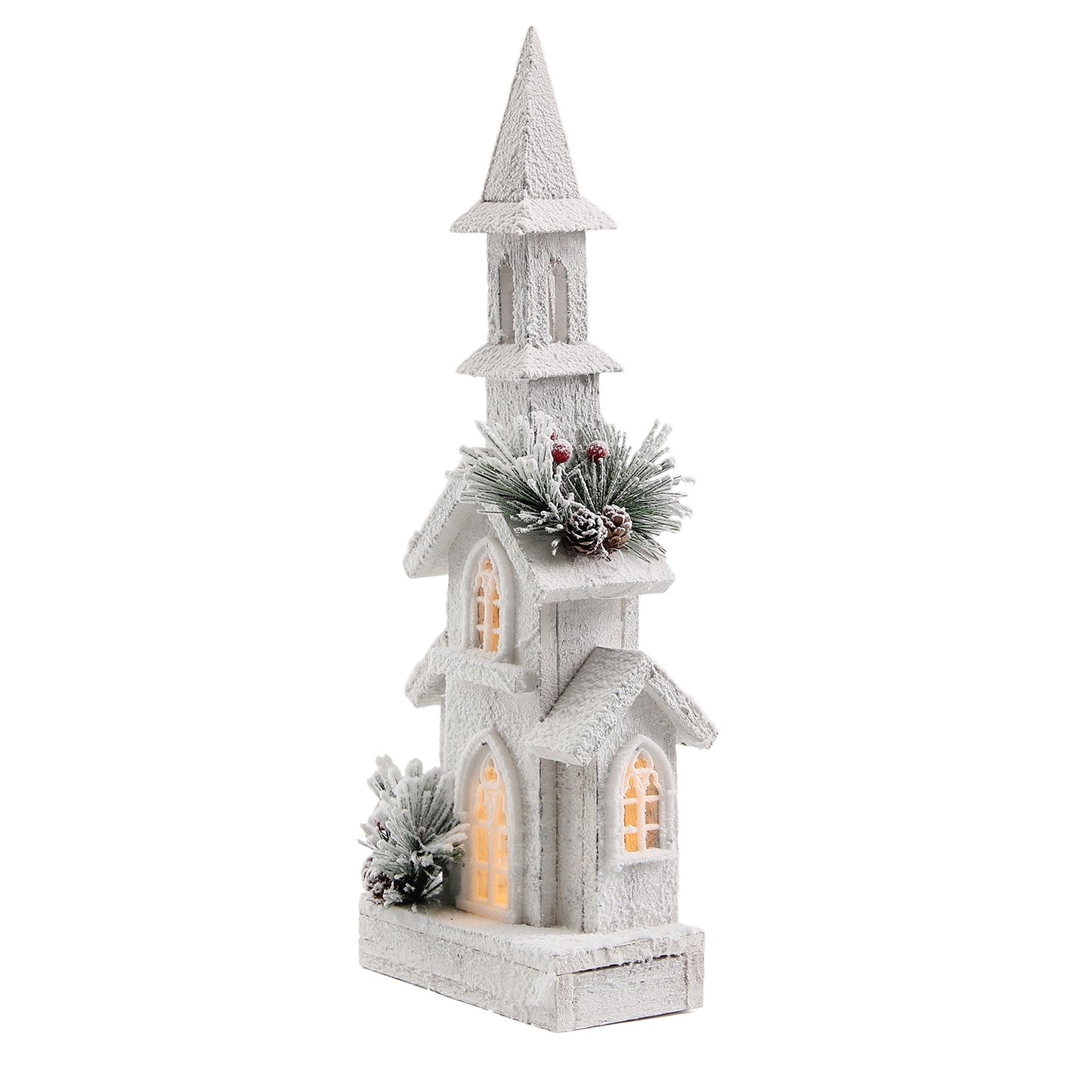 Christmas Home Decor, WOOD CHURCH W/ LIGHT LG 3.6x6.8x18.8 IN