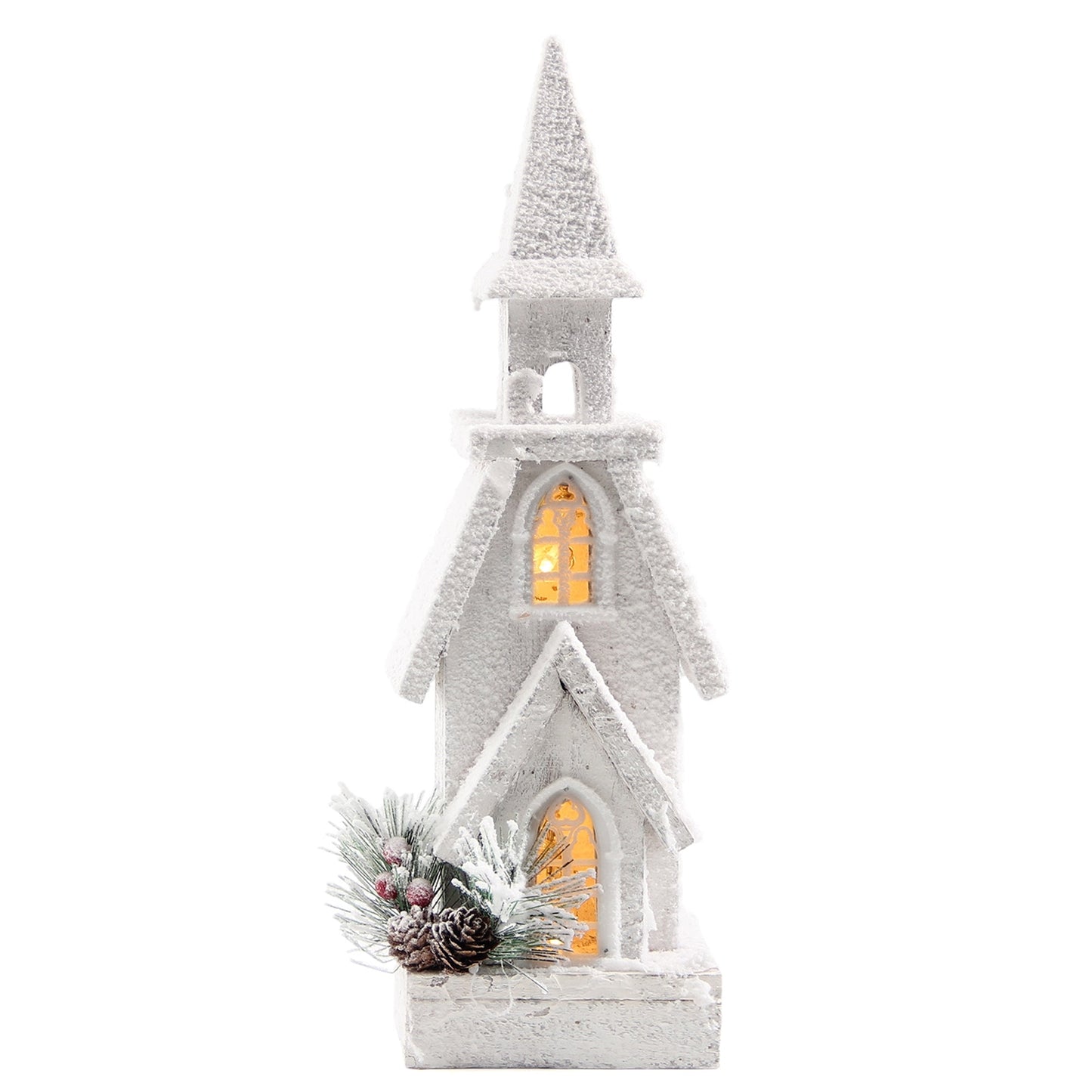 Christmas Home Decor, WOOD CHURCH W/ LIGHT MD 4x4.8x16.4 IN