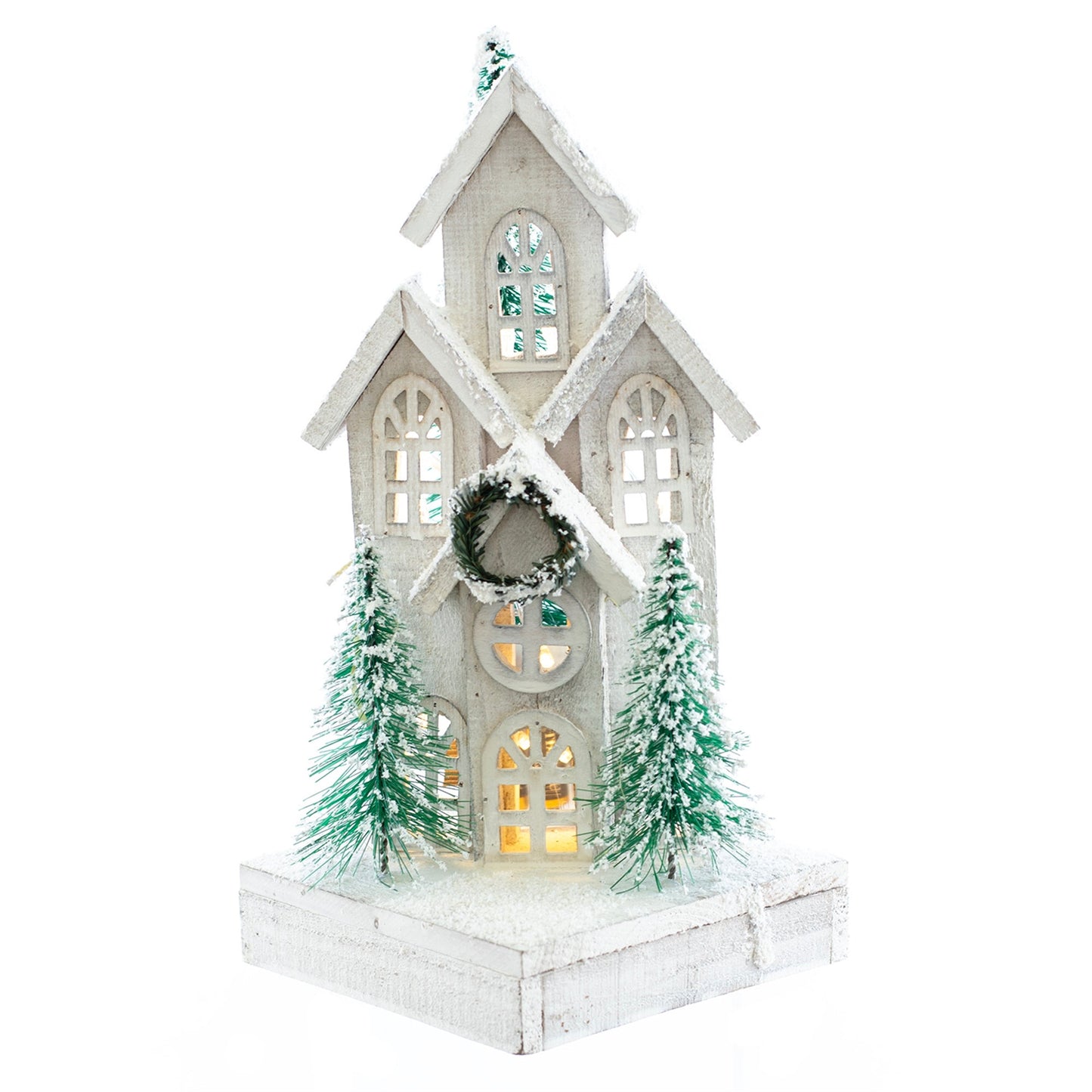 Christmas Home Decor, WOOD CHRISTMAS HOUSE W/TREE LIGHT 6.4x6.4x15.2 IN