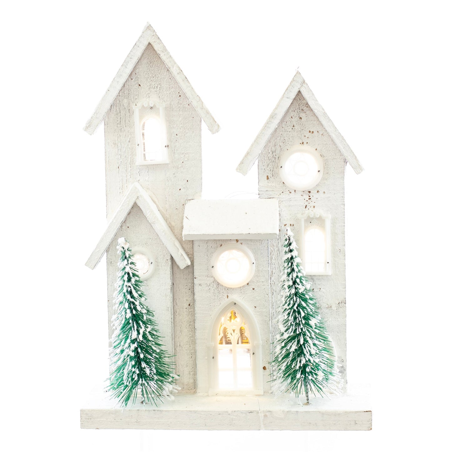 Christmas Home Decor, WOOD CHRISTMAS HOUSE W/TREE LIGHT 4x10.4x14.4 IN