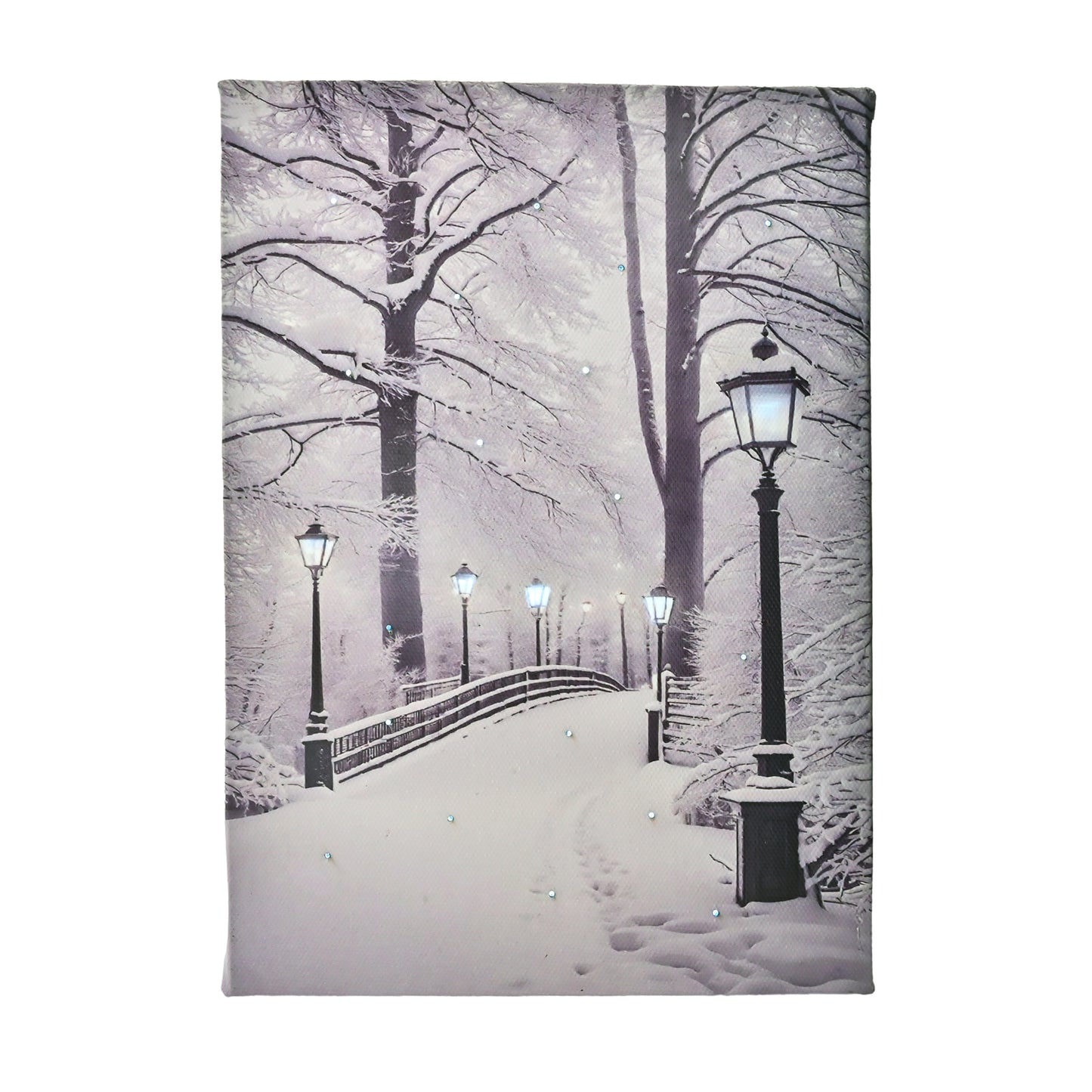 Light Up Pictures w/Timer Fiber-optic Lights Run by Batteries, LED Christmas Pic Small Tabletop Decor, Lighted Winter Landscape Wall Art 8x6 inches Standing Framed Painting Print Artwork for Desktop