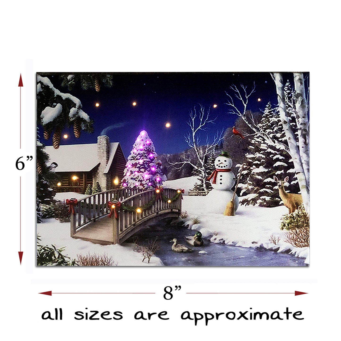 Snowman Lighted Canvas Tabletop Wall Art Print w Timer, Optical Fiber LED Canvas Wall Art Light Up Pictures, Christmas Tree Snowy Landscapes Home Decor