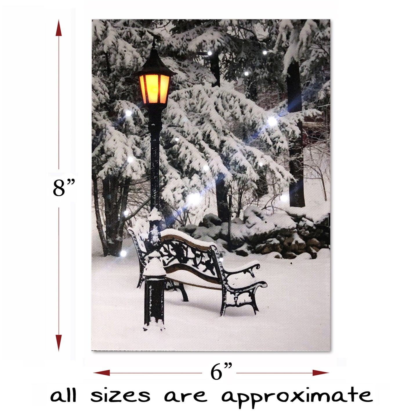 LED Tabletop Canvas Art 8"x6" Wall Decor Light up Picture 6H Timer, BENCH W LIGHTPOST