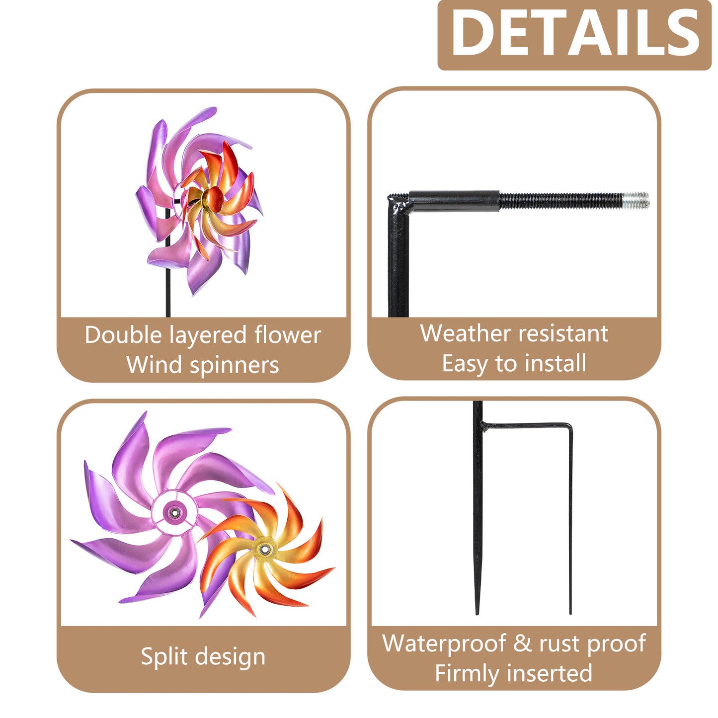 Kinetic Metal Wind Spinner, Flower Windmill, Magical Pinwheels,Yard Decor Art