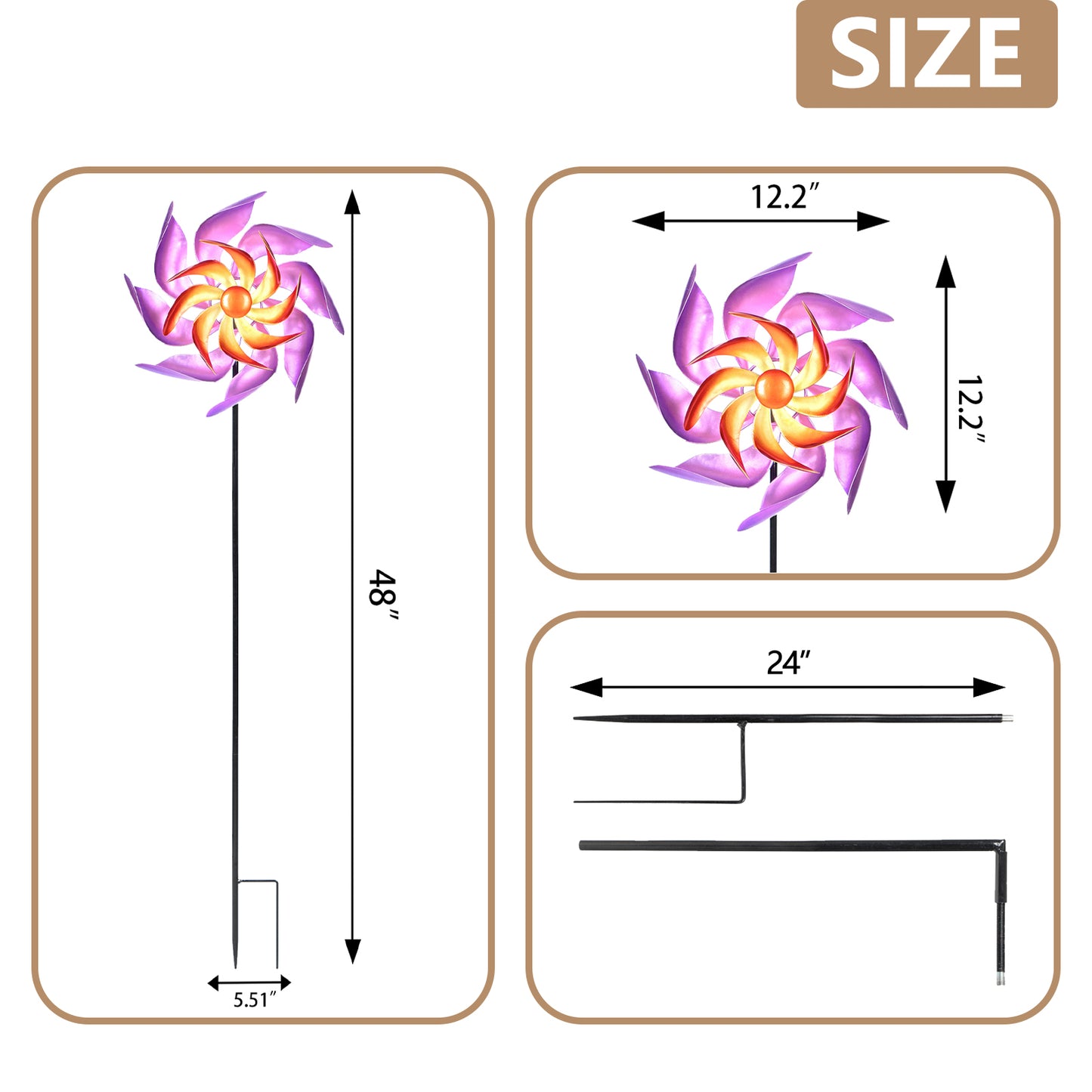 Kinetic Metal Wind Spinner, Flower Windmill, Magical Pinwheels,Yard Decor Art