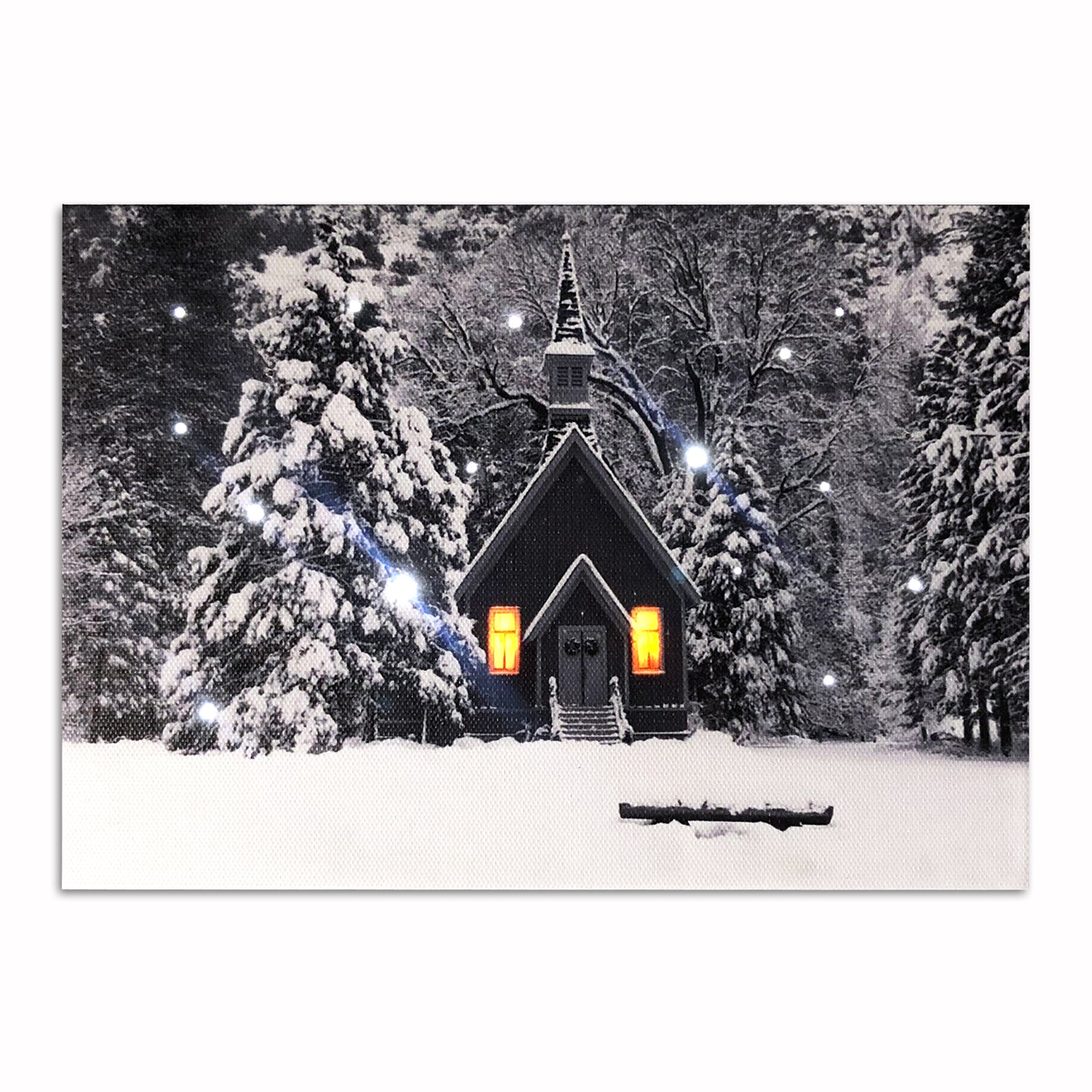 Snowy Forest LED Lighted Canvas Tabletop Print w Timer, Optical-fiber Canvas Wall Art Lighted Pictures for Home Decoration
