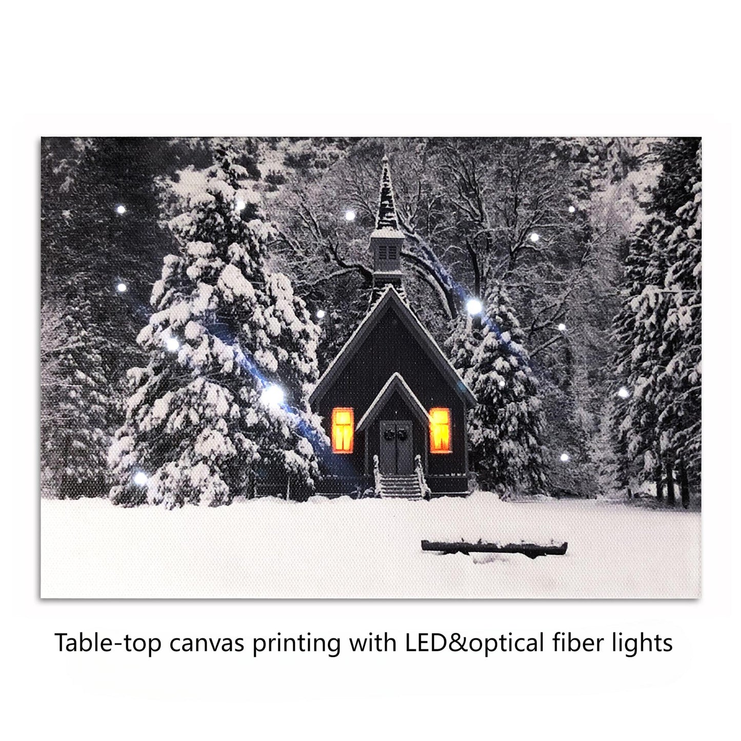 Snowy Forest LED Lighted Canvas Tabletop Print w Timer, Optical-fiber Canvas Wall Art Lighted Pictures for Home Decoration