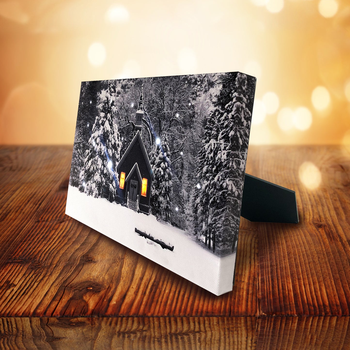 Snowy Forest LED Lighted Canvas Tabletop Print w Timer, Optical-fiber Canvas Wall Art Lighted Pictures for Home Decoration