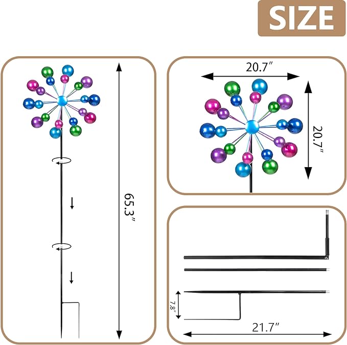 Large Metal Garden Wind Spinners, Magical Pinwheels for Outdoor Yard Decoration