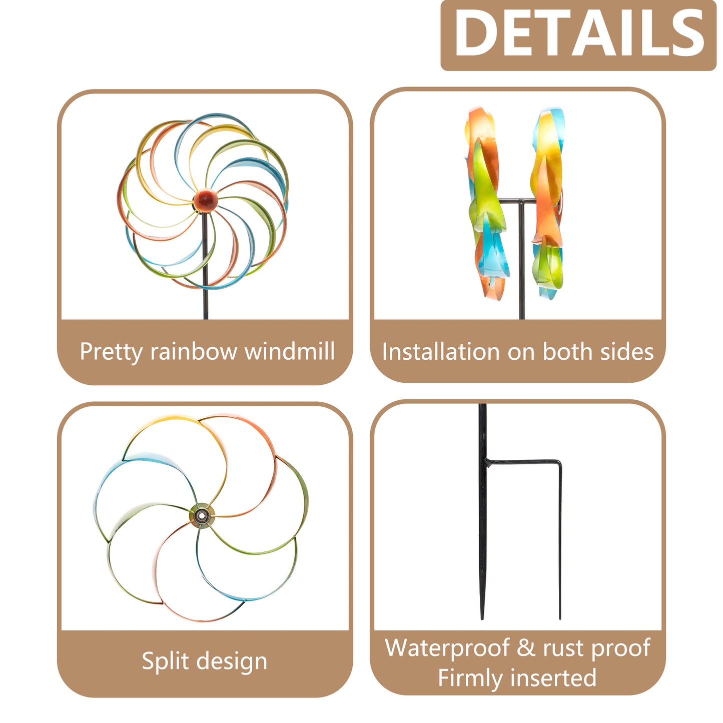 Metal Garden Wind Spinners for Yard Outdoor Clearance, Magical Design Decoration Pinwheels-Leaves