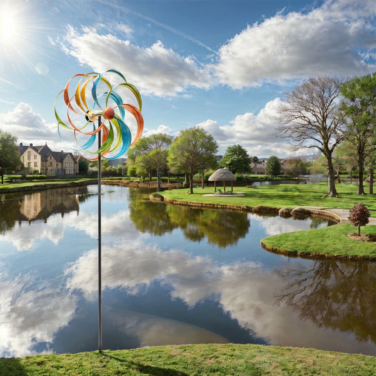 Metal Garden Wind Spinners for Yard Outdoor Clearance, Magical Design Decoration Pinwheels-Leaves