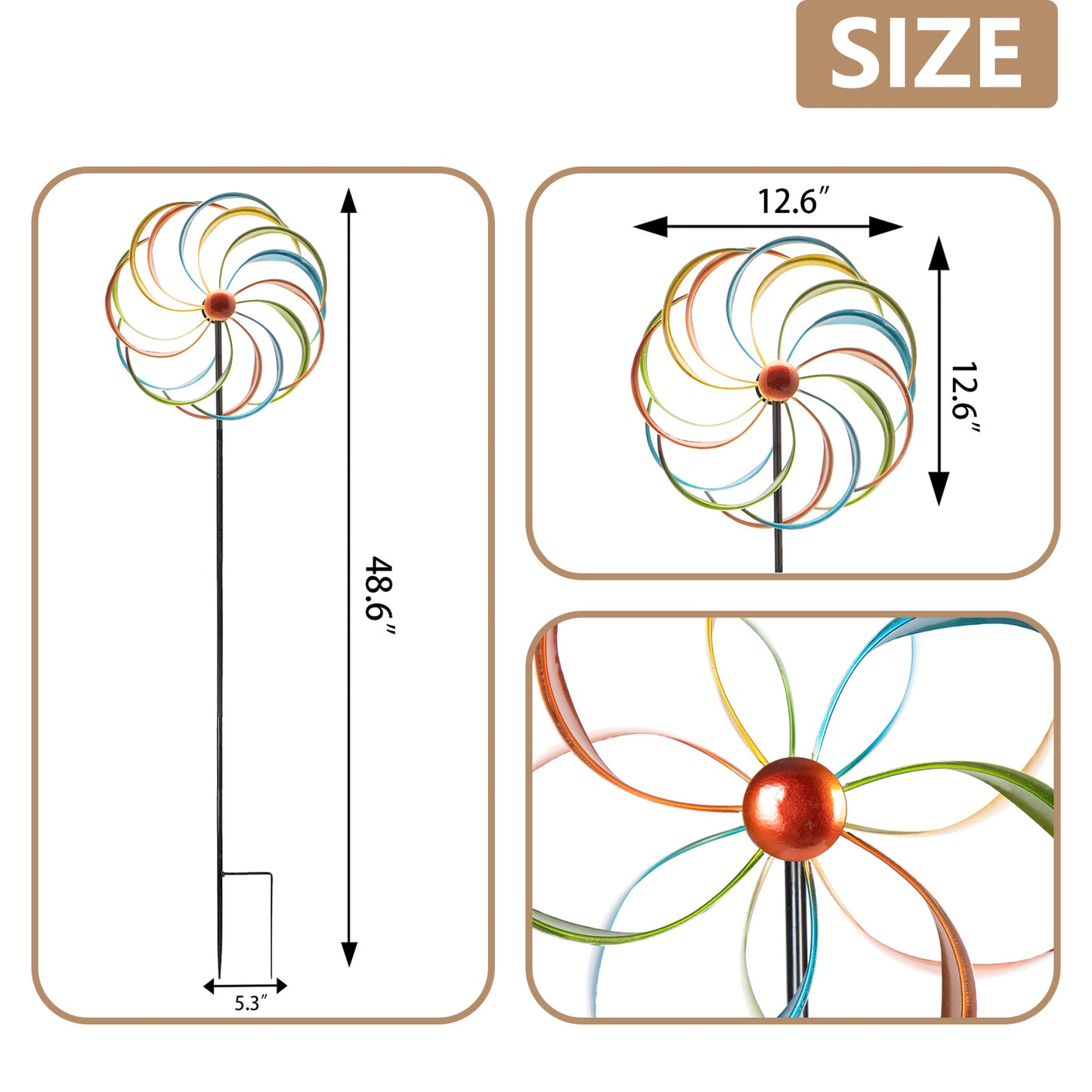 Metal Garden Wind Spinners for Yard Outdoor Clearance, Magical Design Decoration Pinwheels-Leaves