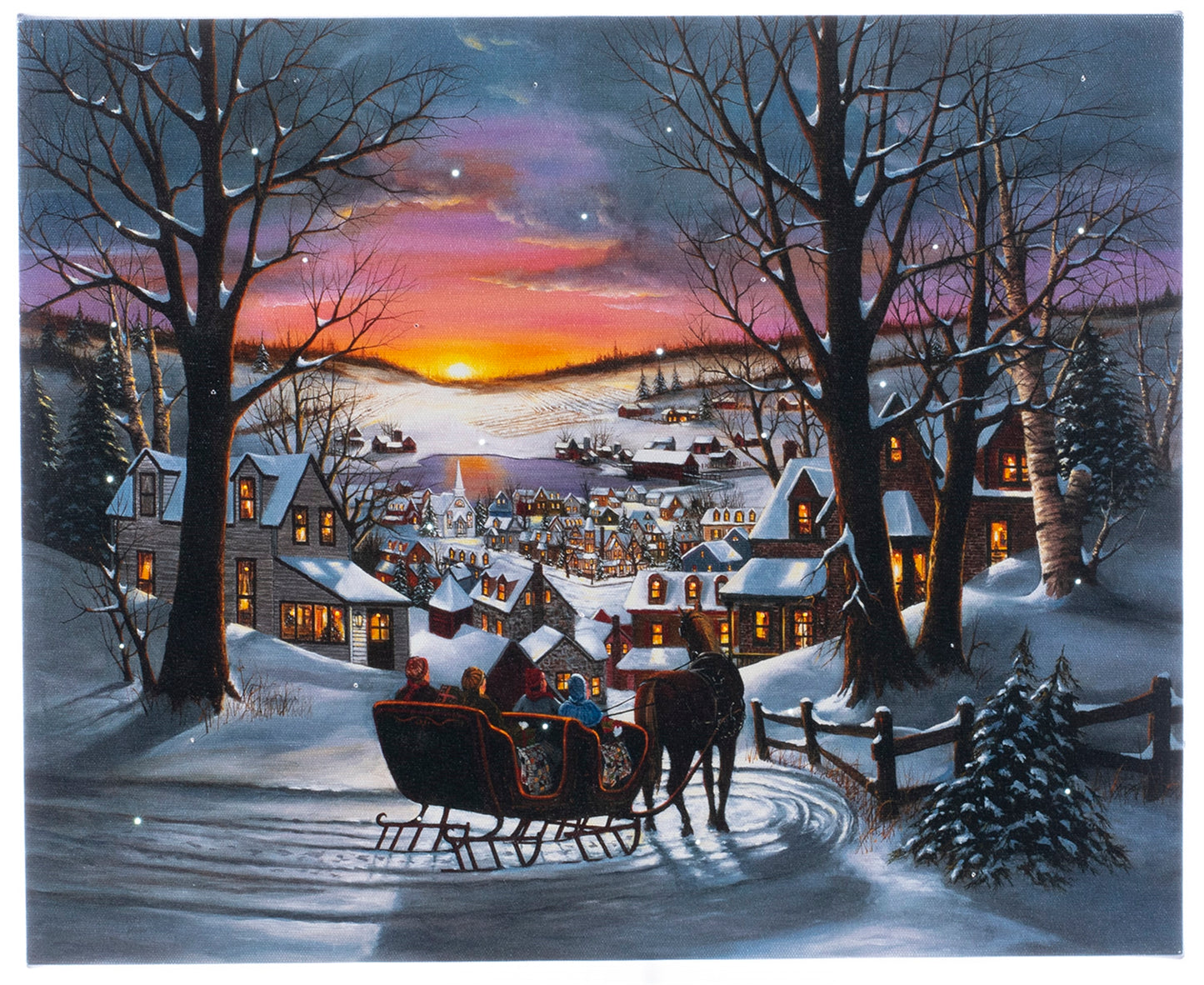 LED Lighted Canvas Wall Art, Home Decor Light up Picture with Timer, WINTER TOWN