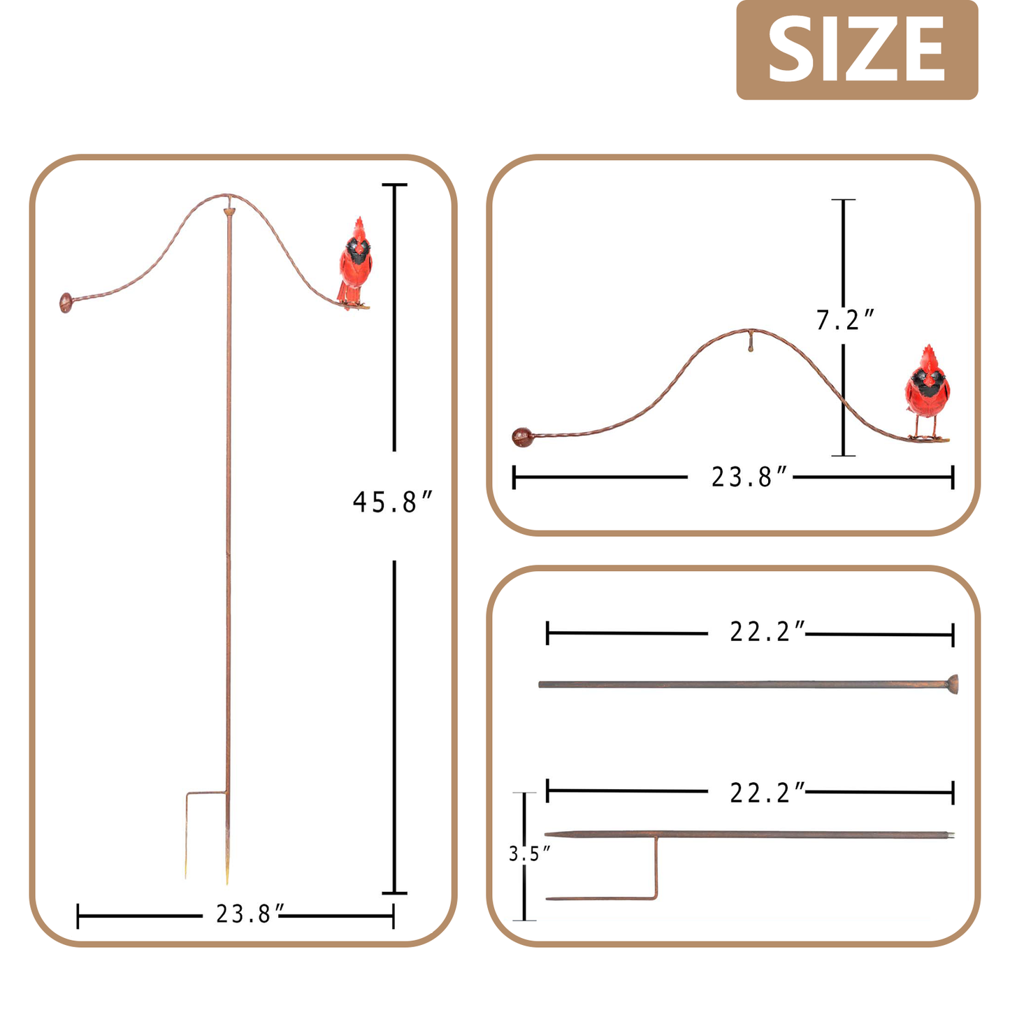 Cardinal Garden Balancer, Natural Metal Yard Balancing Art Bird Stakes-Crafted