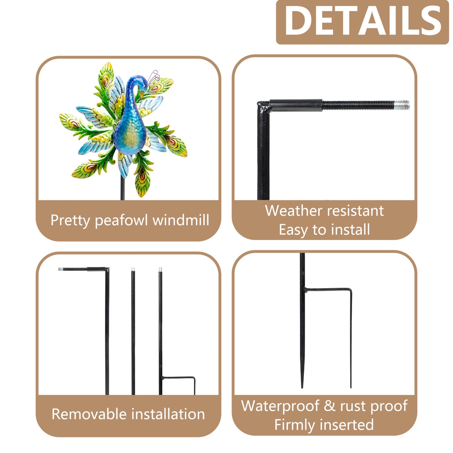 Metal Peacock Wind Spinners for Garden Yard, Outdoor Clearance Space Decoration Pinwheels Art