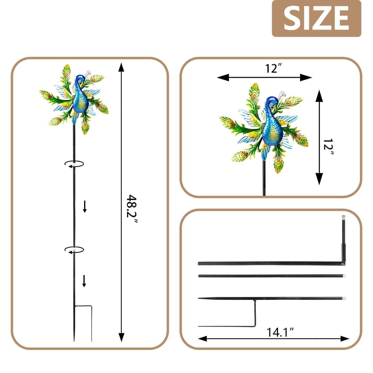 Metal Peacock Wind Spinners for Garden Yard, Outdoor Clearance Space Decoration Pinwheels Art