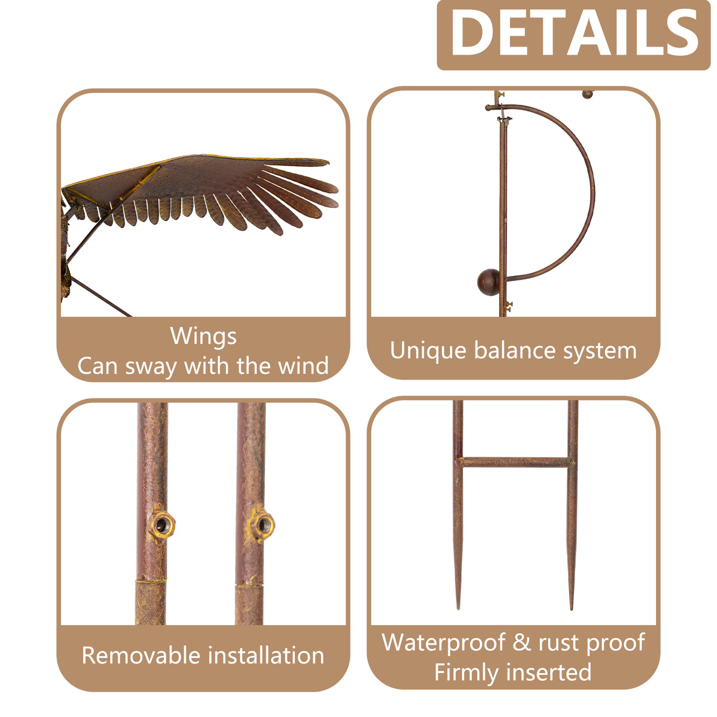 Huge Metal Owl Rocker, Decorative Garden Stakes with Flapping Wings-DEMAGNNIE