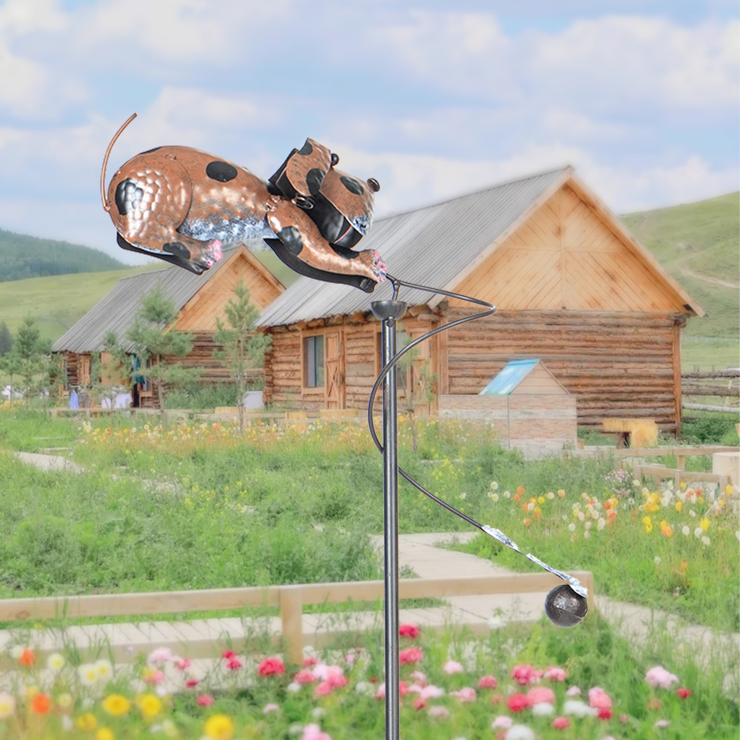 Puppy and Bone Garden Balancer Metal Stakes, Kinetic Sculpture Garden Art