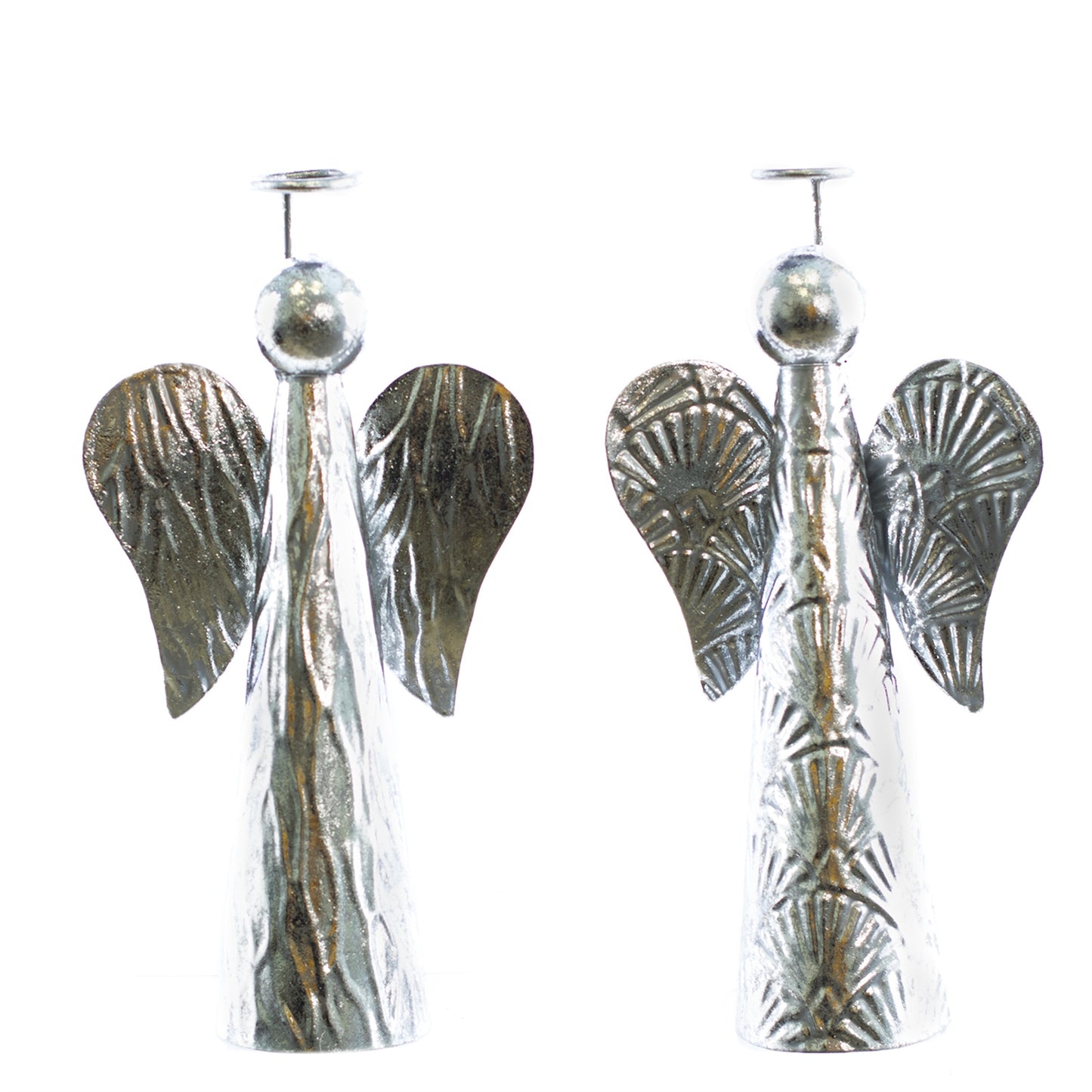 Christmas Home Decor, Galvanized-SILVER ANGELS (SET OF 2) 2.8x6x10 inch