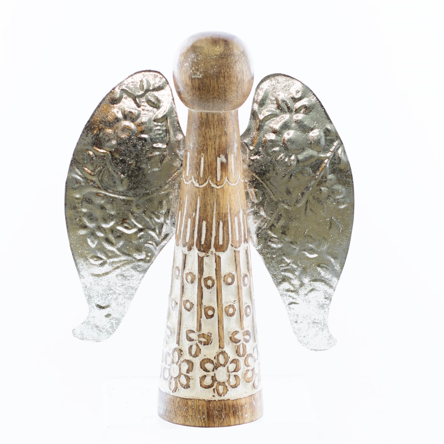 Christmas Home Decor, WOOD SPINDLE ANGEL W/ METAL WINGS 2.5x5.5x9 inch