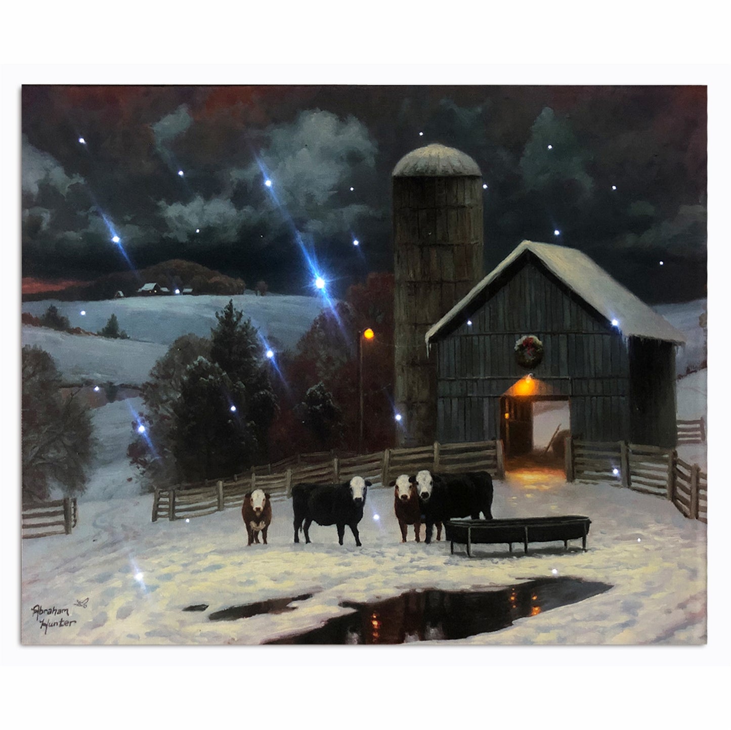 LED Lighted Canvas Wall Art Light up Picture with Timer- WINTERY FARM