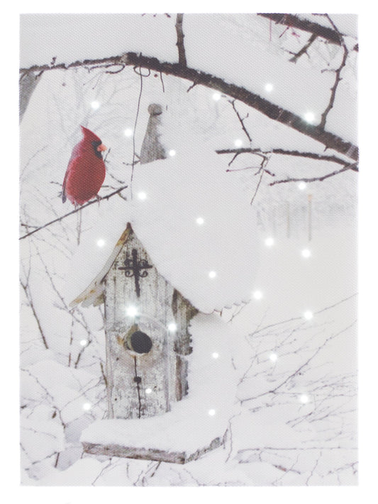 Light Up Tabletop Canvas Art, Cardinal w/Birdhouse 6x8 IN