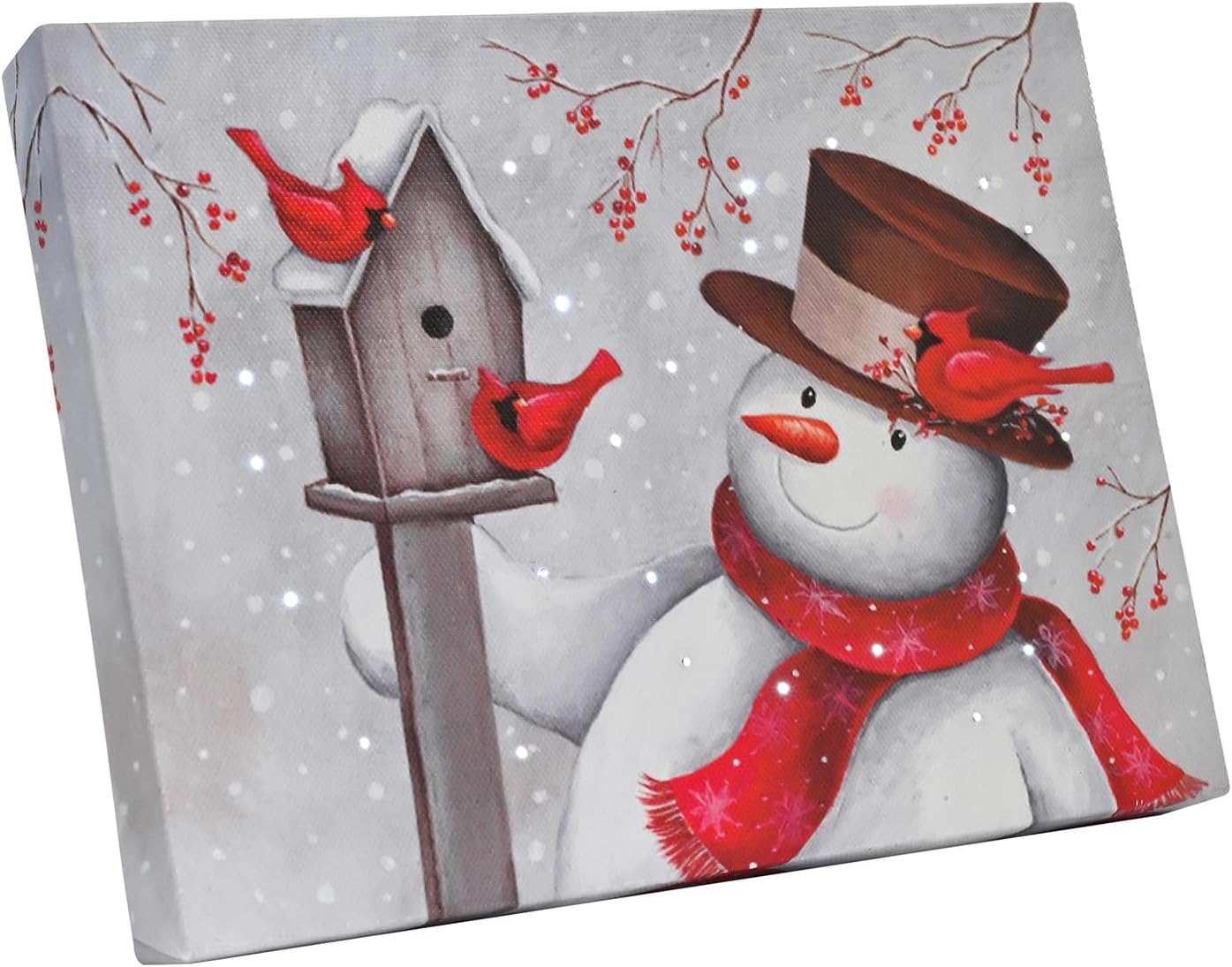 DEMAGNNIE Snowman Cardinal Looking Gut Up Canvas Lighted Pictures w/Timer - Small Christmas Pictures that Light Up Snowman Decor Holiday, LED Twinkling Lighted Xmas Tabletop Canvas Prints 6x8 Inches