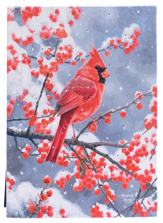 LED Lighted Tabletop Picture, Cardinal w/Berries 6x8 IN