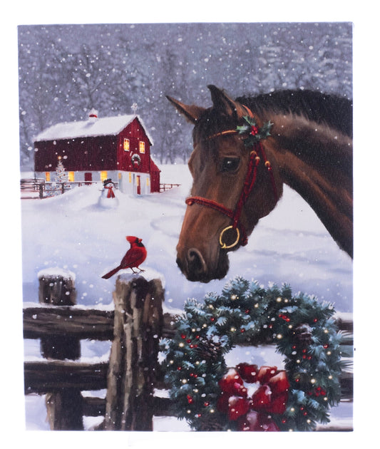 Lighted Canvas Tabletop Print, TT Horse w/Cardinal 6x8 IN