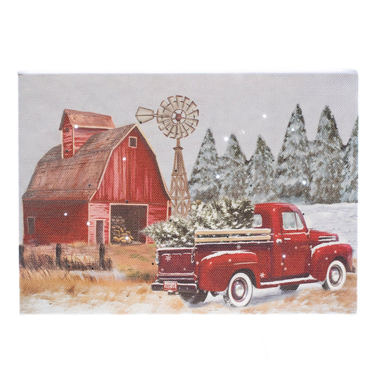 Light Up Tabletop Canvas Art, Red Truck Coming Home  6x8 IN