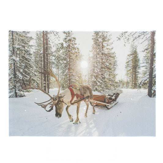 Light Up Tabletop Canvas Art, Long Day-Moose w/ Sleigh 6x8 IN