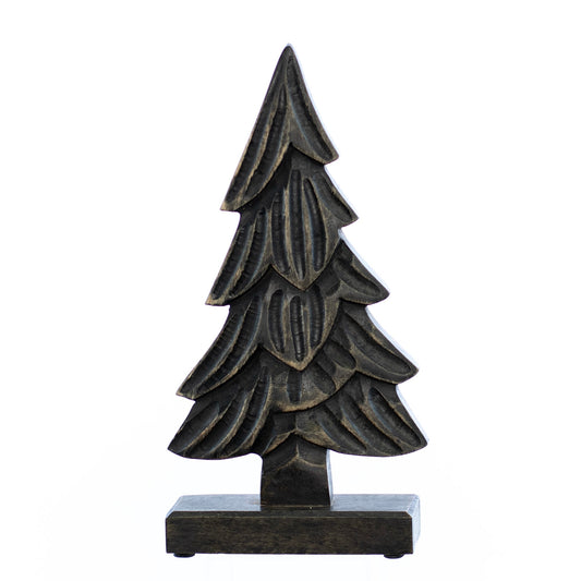 Christmas Decor, CARVED WOODEN TREE SM 2x6.3x12 IN