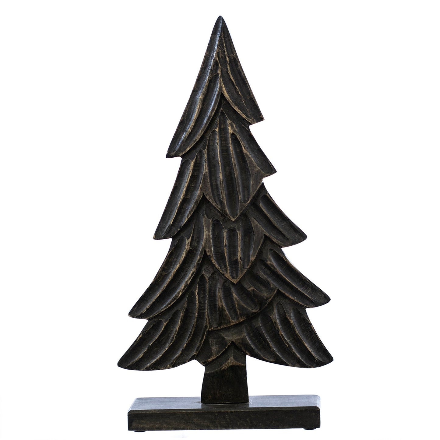 Christmas Decor, CARVED WOODEN TREE LG 3x11x19.8 IN