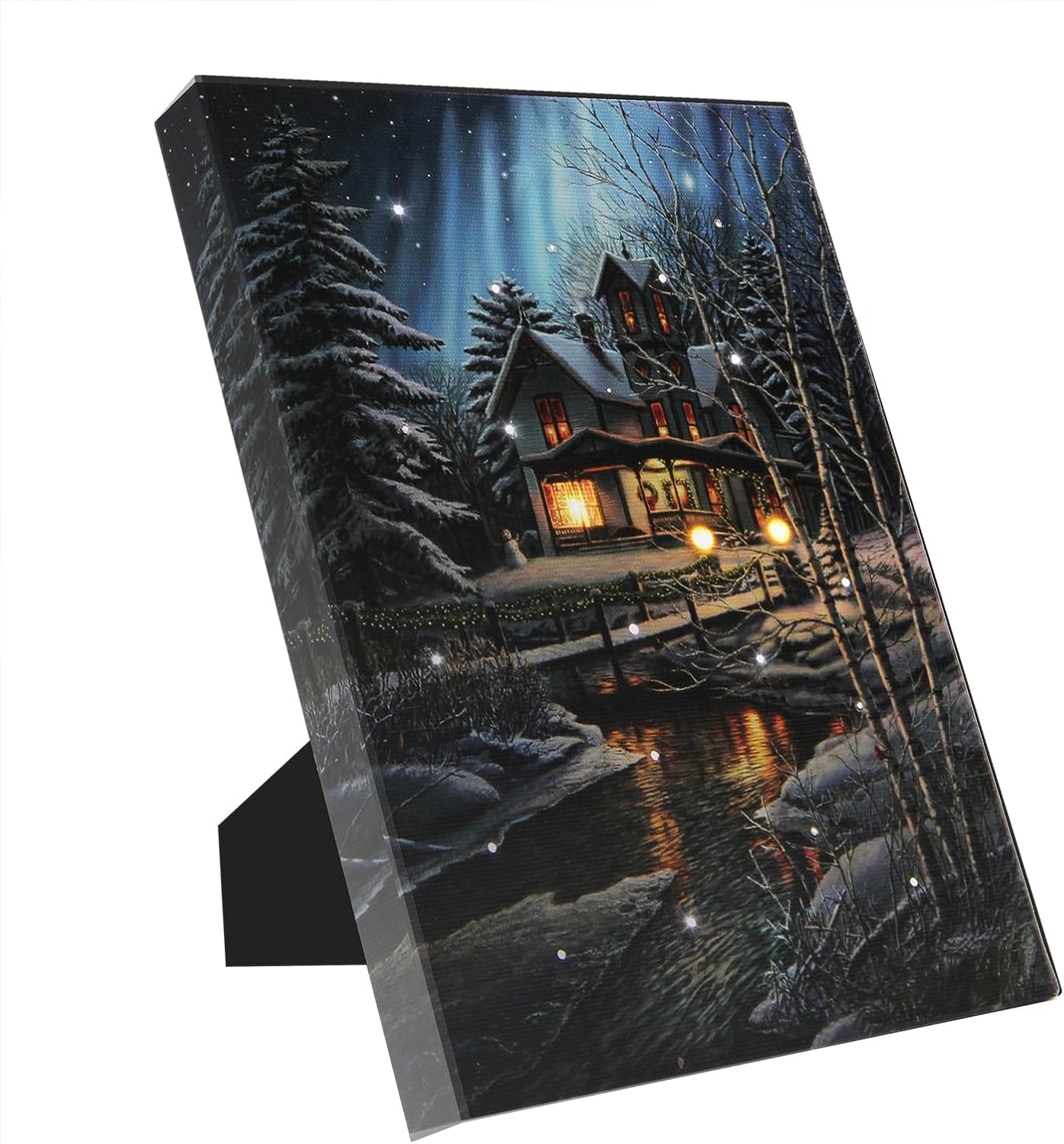 DEMAGNNIE LED Lighted Christmas House Pictures with Timer, Fiber Optic Lights Run by Batteries, Ready to Hang Small Light up Wall Canvas Art Print 8"x6", Lit up Painting Print Art for Sidedesk Decor