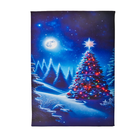 DEMAGNNIE Fiber Optic Christmas Tree Canvas Painting w/Timer - LED Christmas Pictures that Light Up- Winter Scene Small Print Art for Tabletop or Wall Decor, 8"x6" Standing Framed, Battery-Powered