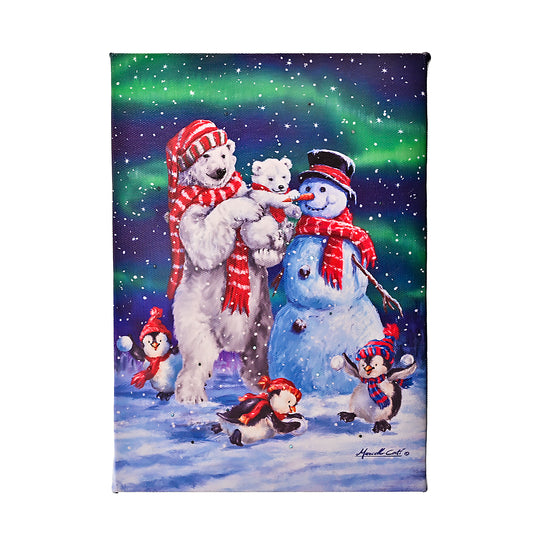 Snowman Lighted Canvas Picture Tabletop Art