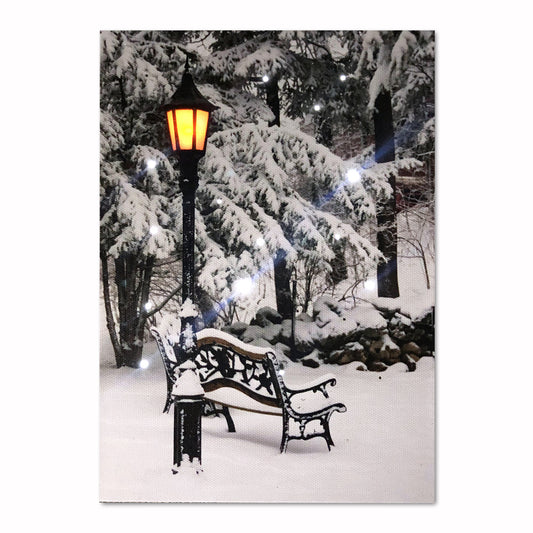 LED Tabletop Canvas Art 8"x6" Wall Decor Light up Picture 6H Timer, BENCH W LIGHTPOST