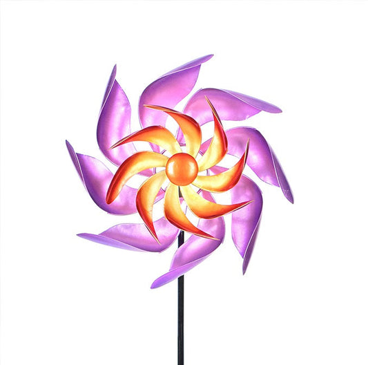 Metal flower garden stake pinwheels windmill spinner