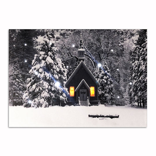 Snowy Forest LED Lighted Canvas Tabletop Print w Timer, Optical-fiber Canvas Wall Art Lighted Pictures for Home Decoration