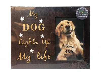 LED Photo Frame Art 10"x 8" Tabletop Canvas Light up Picture with Timer Function, My Dog Lights Up My Life